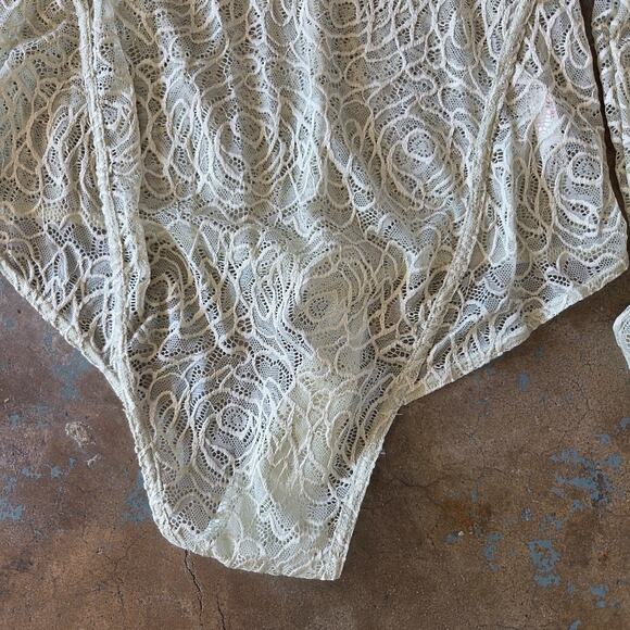 Free People Intimately In My Head Lace Bodysuit Size L Fern Moss Green Sheer - Picture 5 of 11